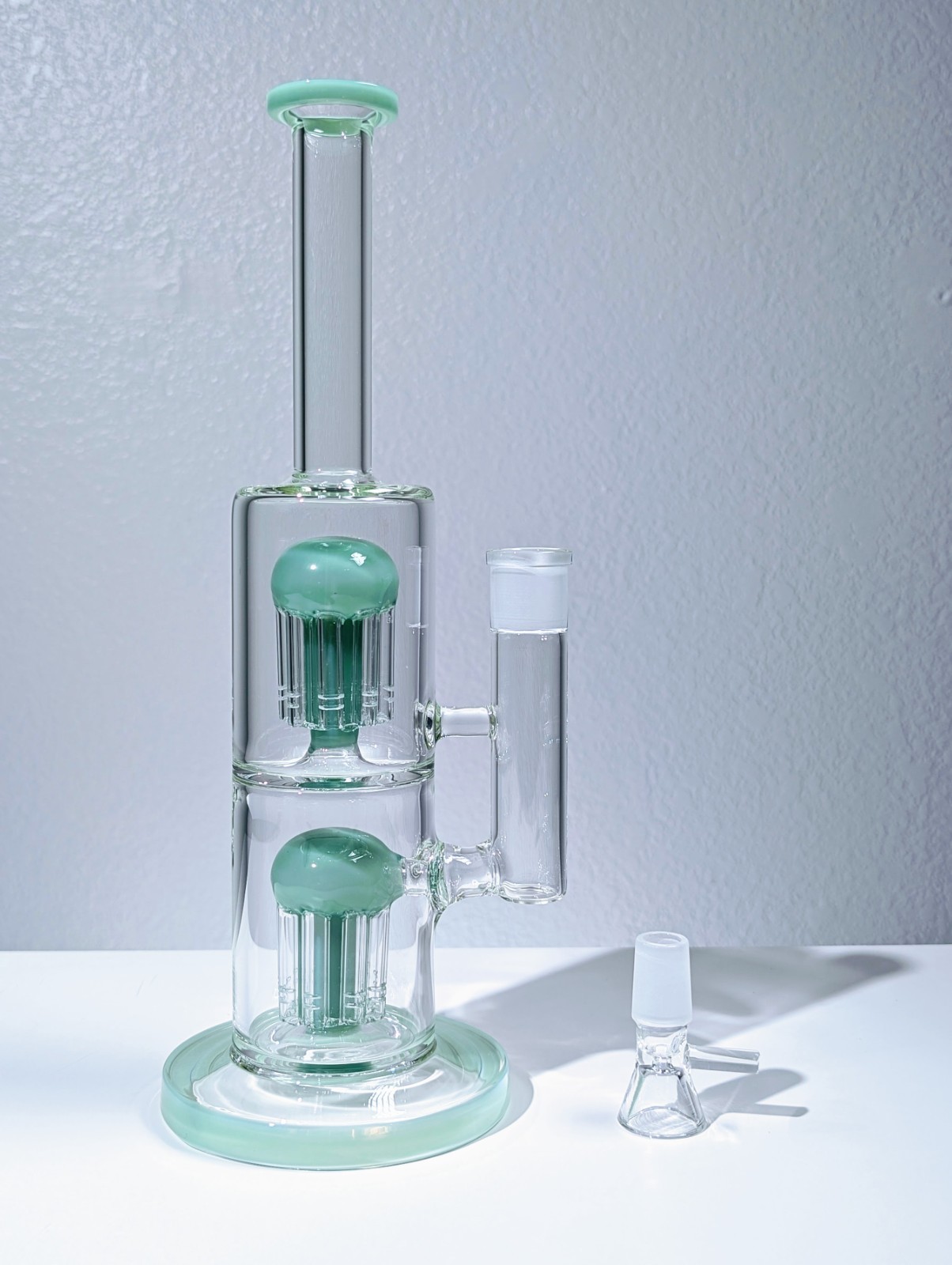 13&Prime; Green Double Tree Perc 18mm Straight Tube Premium Quality Water Pipe Bong