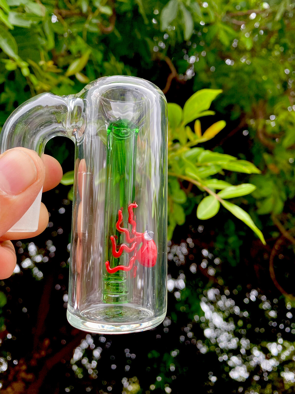 Thick Glass Ash Catcher bowl 18mm Male 90 Degree Downstem Fixed Orange Octopus