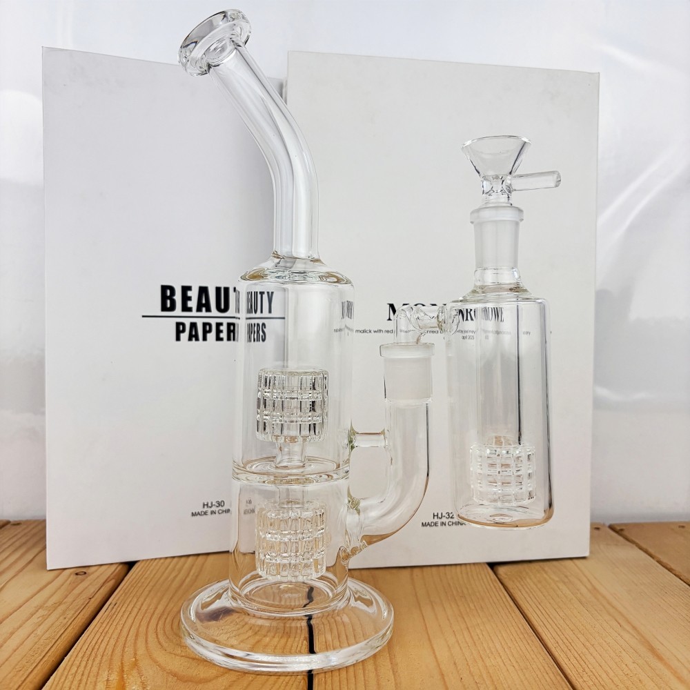 Premium 9&Prime; Double Perc Thick Glass Bong Pipe w/14mm 90° Ash Catcher USA Stock