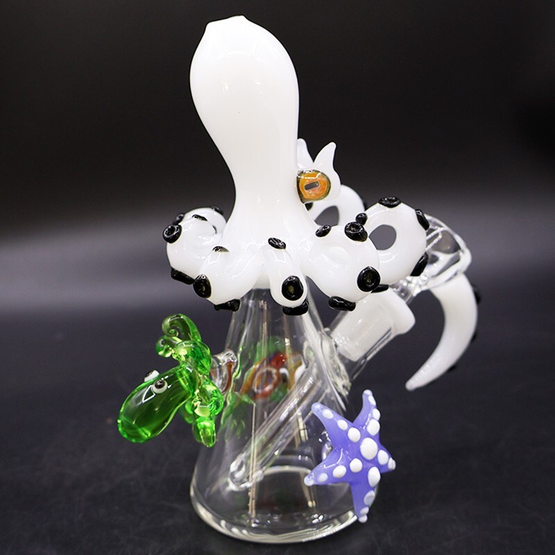 5.7&Prime; White Octopus Smoking Water Pipe Handmade Glass Bong Bubbler with 14mm Bowl