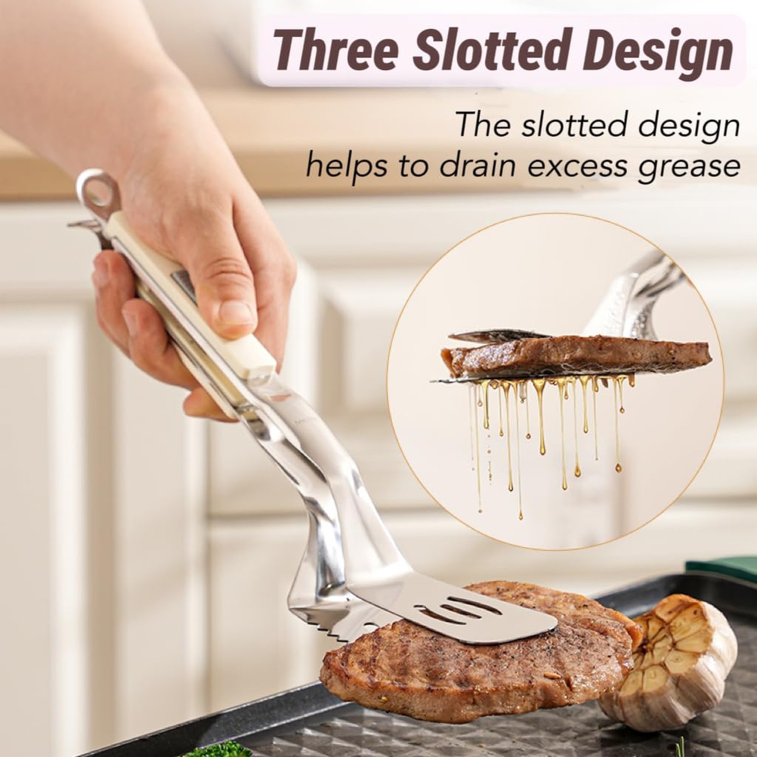 13.5-inch Anti-Scald Serrated Spatula Tongs Multi-Functional Stainless Steel …