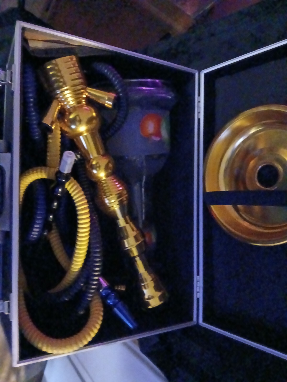 Hookahs Traditional Style Metal and Glass Beautiful Carrying Case Too Purple Lge