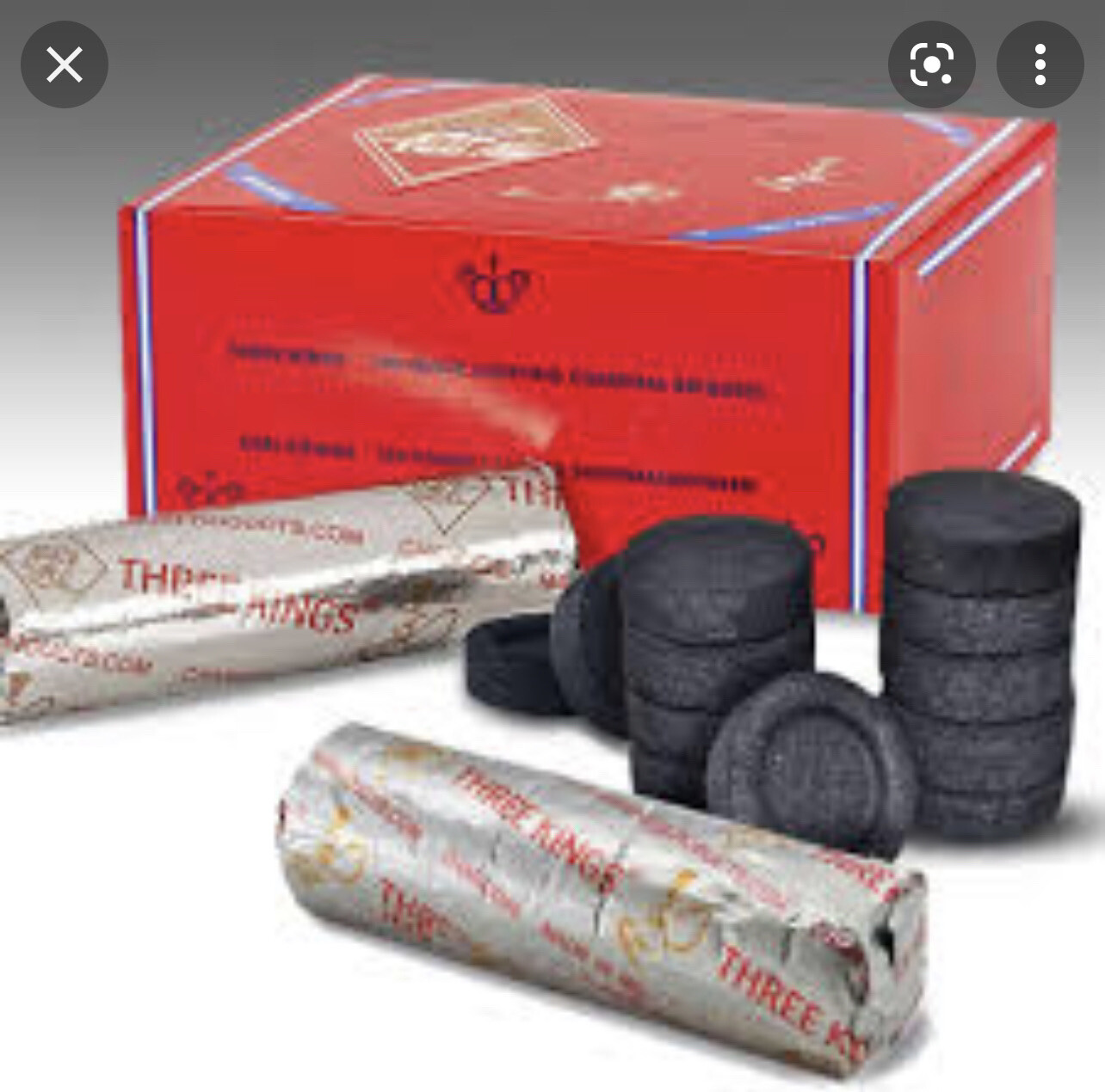 THREE KINGS 33MM Charcoal Box 100pc Box of Quick-Light Shisha coals for Hookah