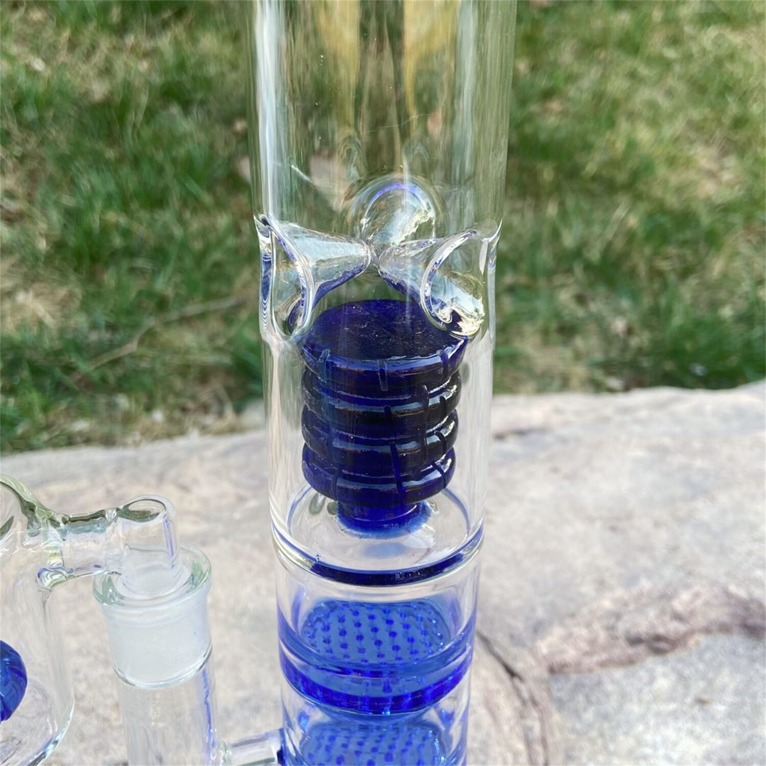 Blue 12.6 » Glass Honeycomb Filter Bong Smoking Hookah Water Pipe W/Ash Catcher