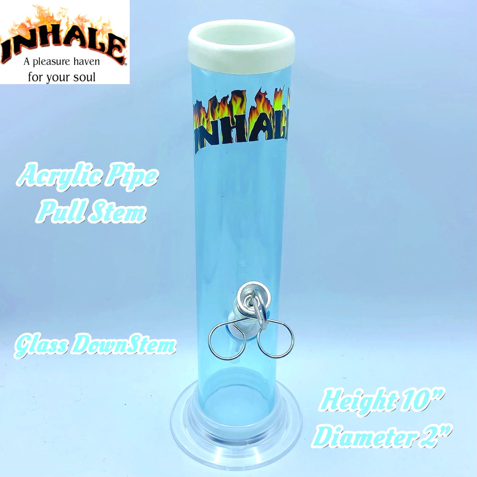 INHALE®️ 2X10&Prime; STRAIGHT ACRYLIC WATER PIPE w PULL STEM &POKER MADE IN USA