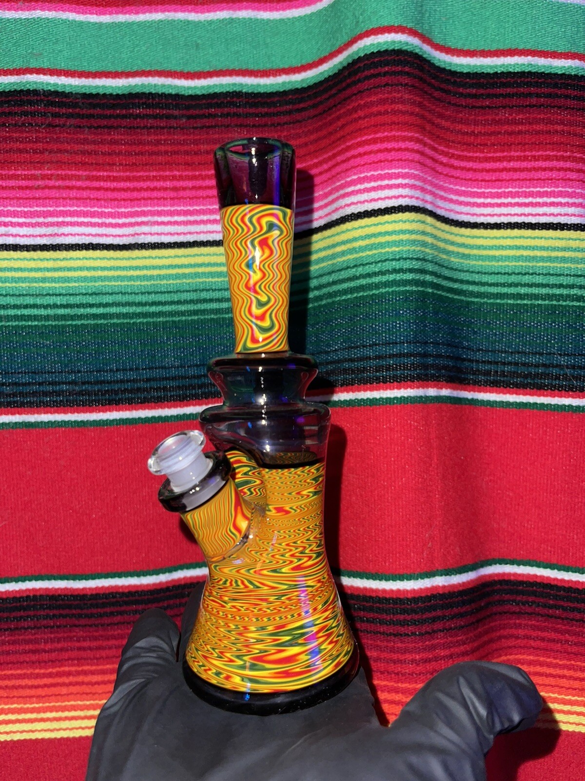 7.5 In Tube Rig 10mm Removable 2 Hole Dusk Rasta Linework Birdshotglassworks