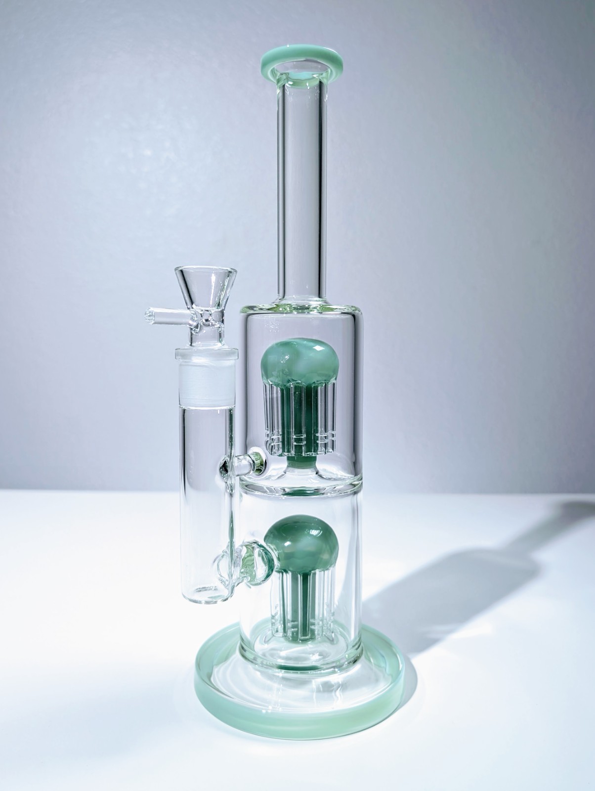 13&Prime; Green Double Tree Perc 18mm Straight Tube Premium Quality Water Pipe Bong