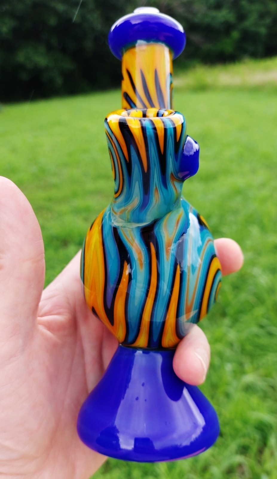 Caribbean Beach Linework Glass Water Bubbler Pipe USA Made