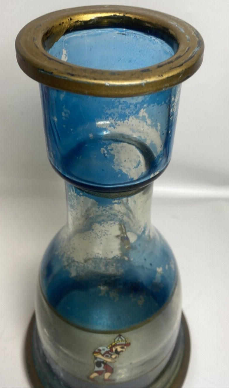 Vintage Middle Eastern Bohemian Clear Painted Glass Hookah Bell Base 11&Prime; Tall