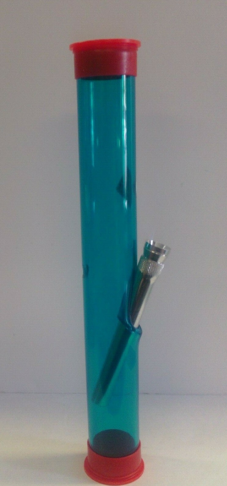 8&Prime; RED CAPLUG TRAVEL PORTABLE ACRYLIC STRAIGHT THUMB CARB WATERPIPE TEAL BLUE