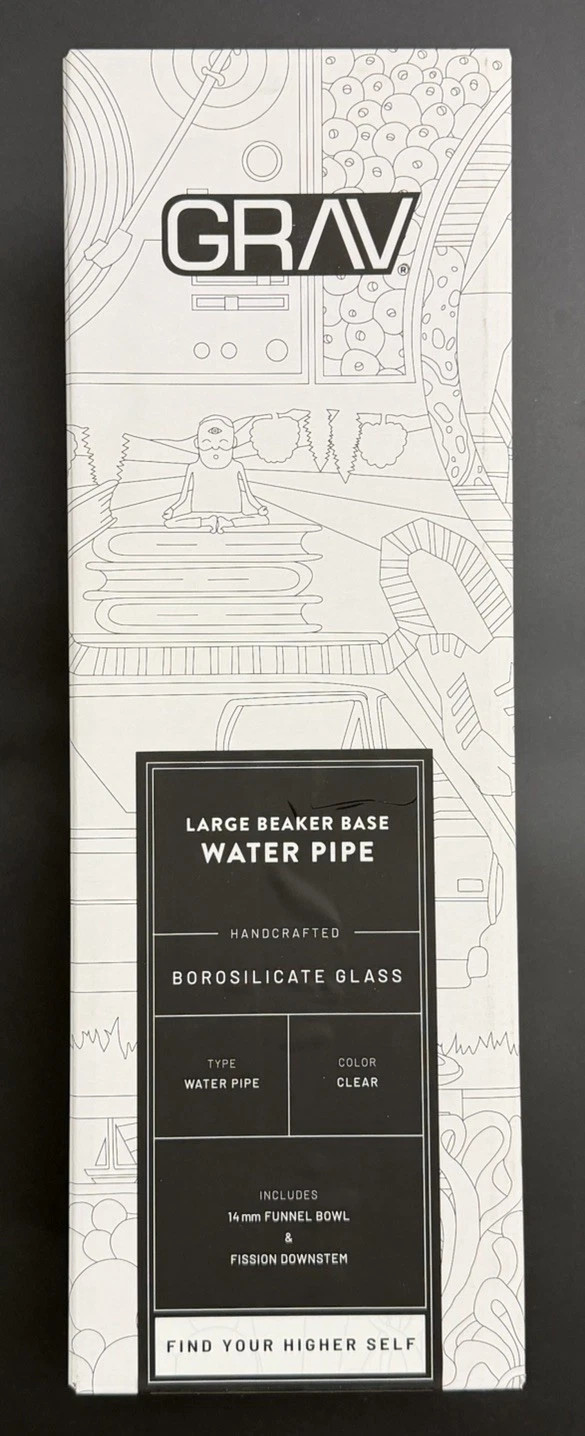 NIB GRAV Large Beaker Base Water Pipe 16.5” Clear Glass Bong 14mm Funnel Bowl