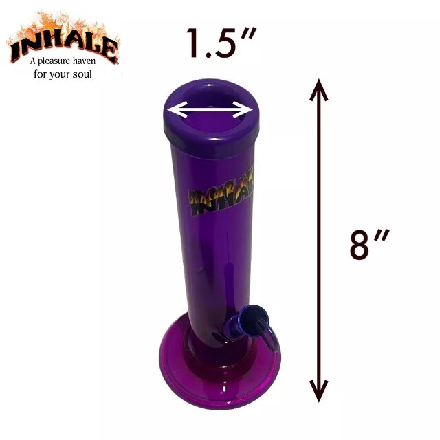 INHALE®️ 1.5X8&Prime; STRAIGHT ACRYLIC HOOKAH WATER PIPE WITH CARB MADE IN THE USA