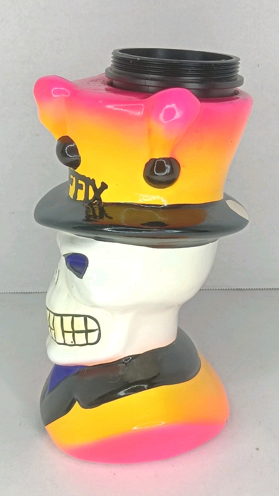 VTG Graffix Bong Base-Killer Paint-RARE 90s Ceramic Skull Jester-Screw Top READ