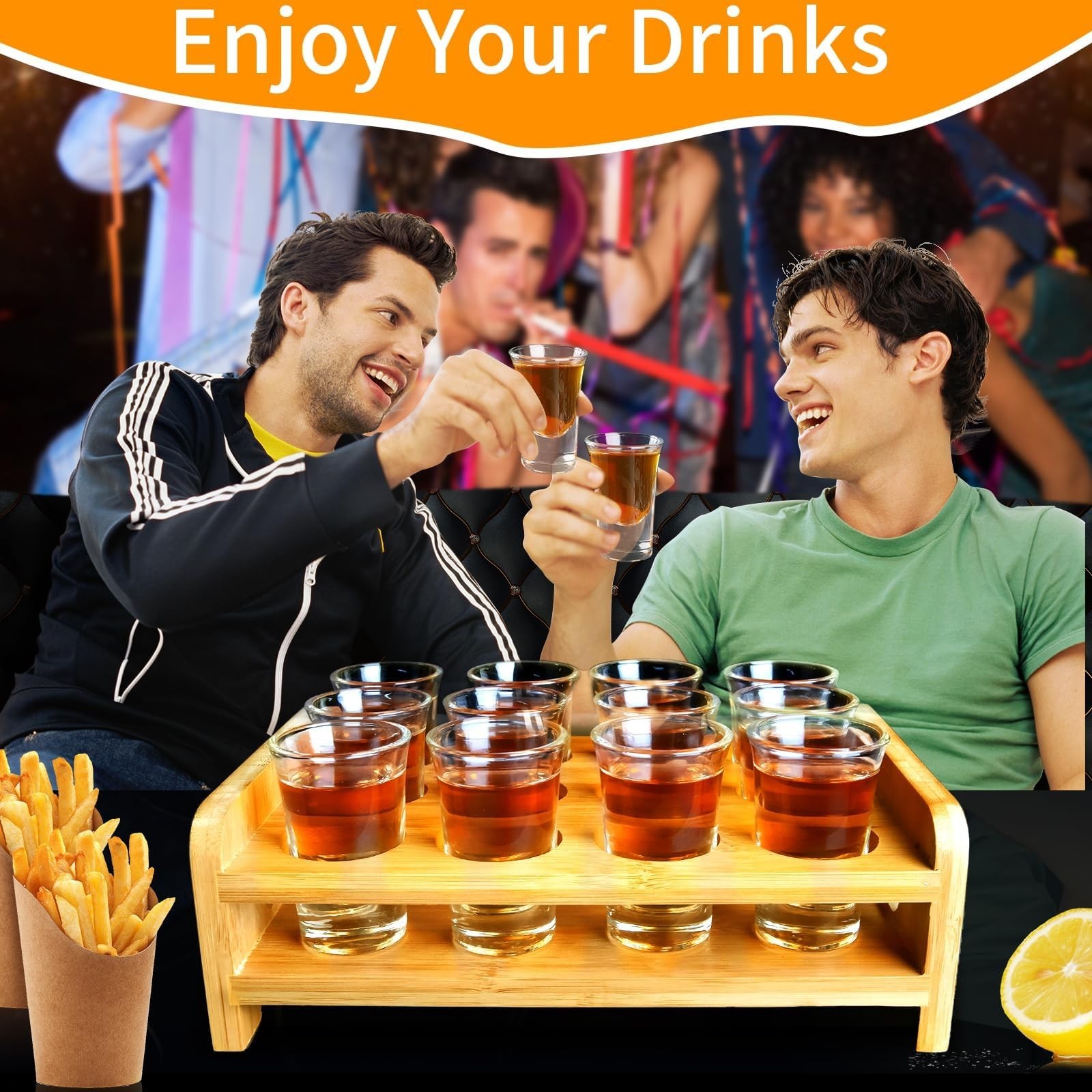 Shot Glasses Set of 12 Tray Serving Holder 1oz/30ml Bulk Glass Cups Thick Bas…