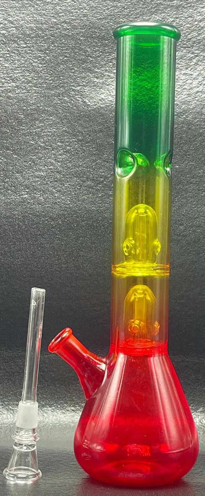 12&Prime; RASTA GLASS Bong DOUBLE Percolator Tobacco Hookah Water Pipe!