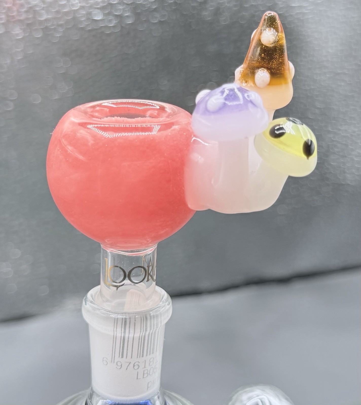 LOOKAH Branded Handmade Glass Bong Bowl, Pink With Mushrooms 🍄 14MM