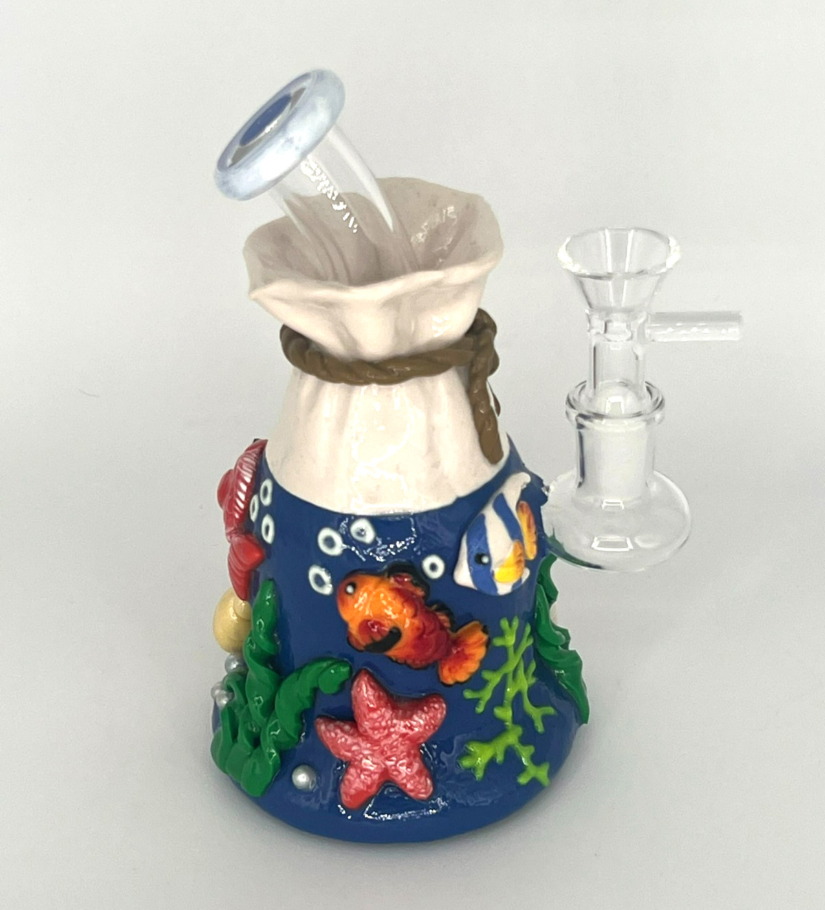 6.5&Prime; OCEAN THEMED 3-D HAND PAINTED GLASS WATER BONG RIG – 2 FREE GIFTS – HOOKAH