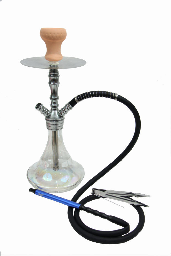 JOY™ hookah, complete set: clay bowl, silicone hose Metal-on-Metal – blue handle