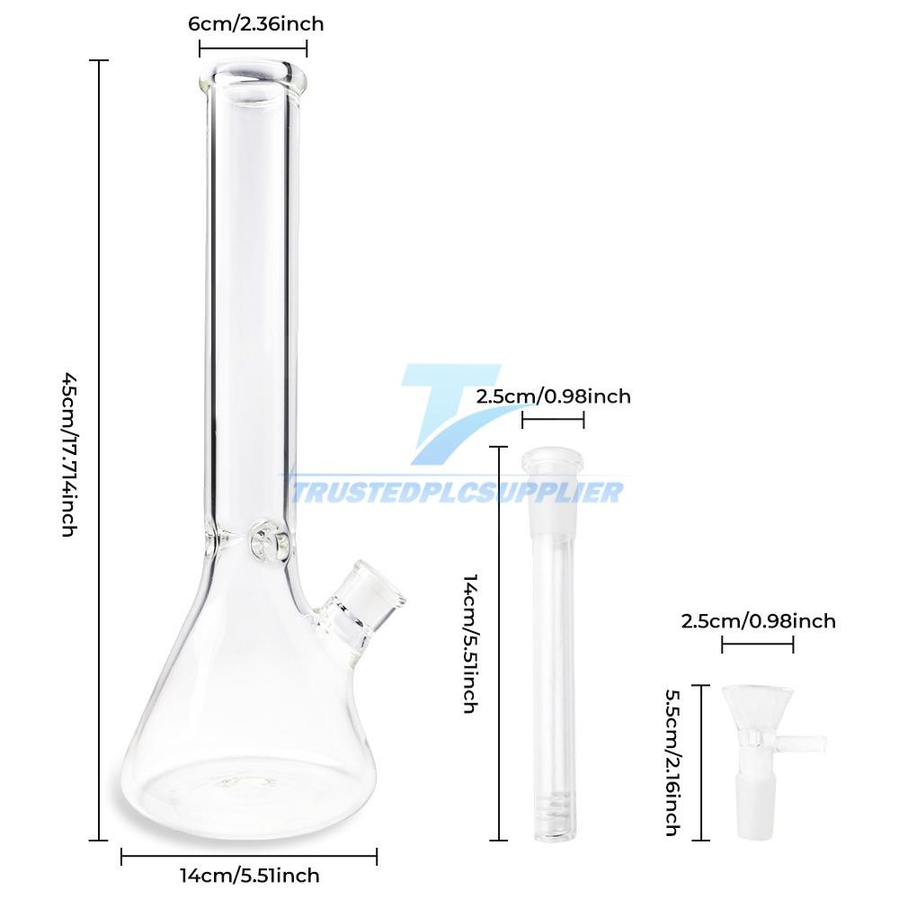 18&Prime; Heavy 7mm Thick Glass Bong Heavy Bong Clear Smoking Beaker Hookah Water Pipe