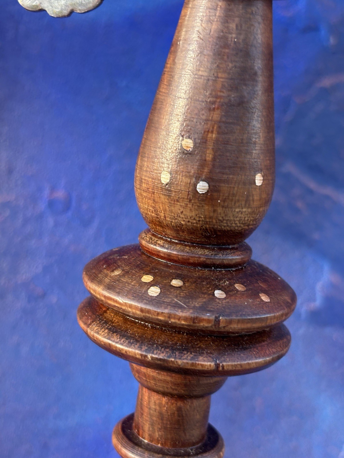 Vintage Ornate Brass Wood Hookah Pipe 16.5” Tall Pipe Boho Flower Decor