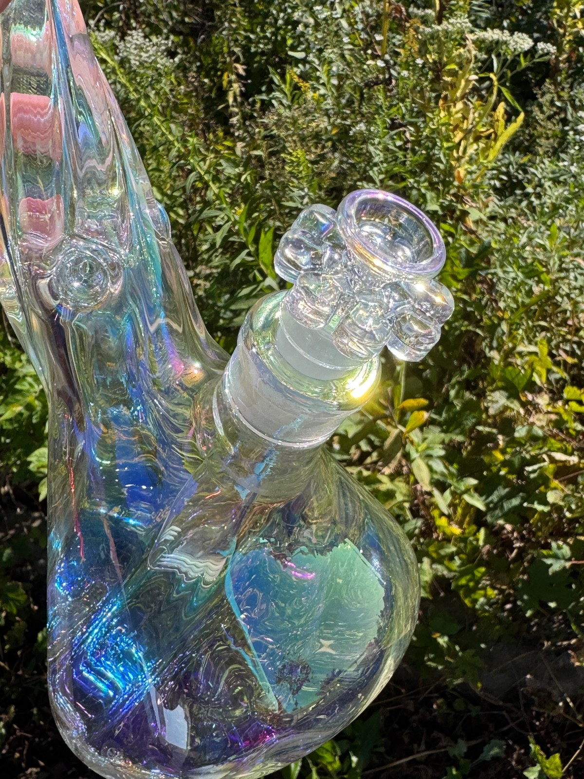 Hookah Water Pipe Glass 16” Iridescent Twisted Beaker Tobacco Bong W/Flower Bowl