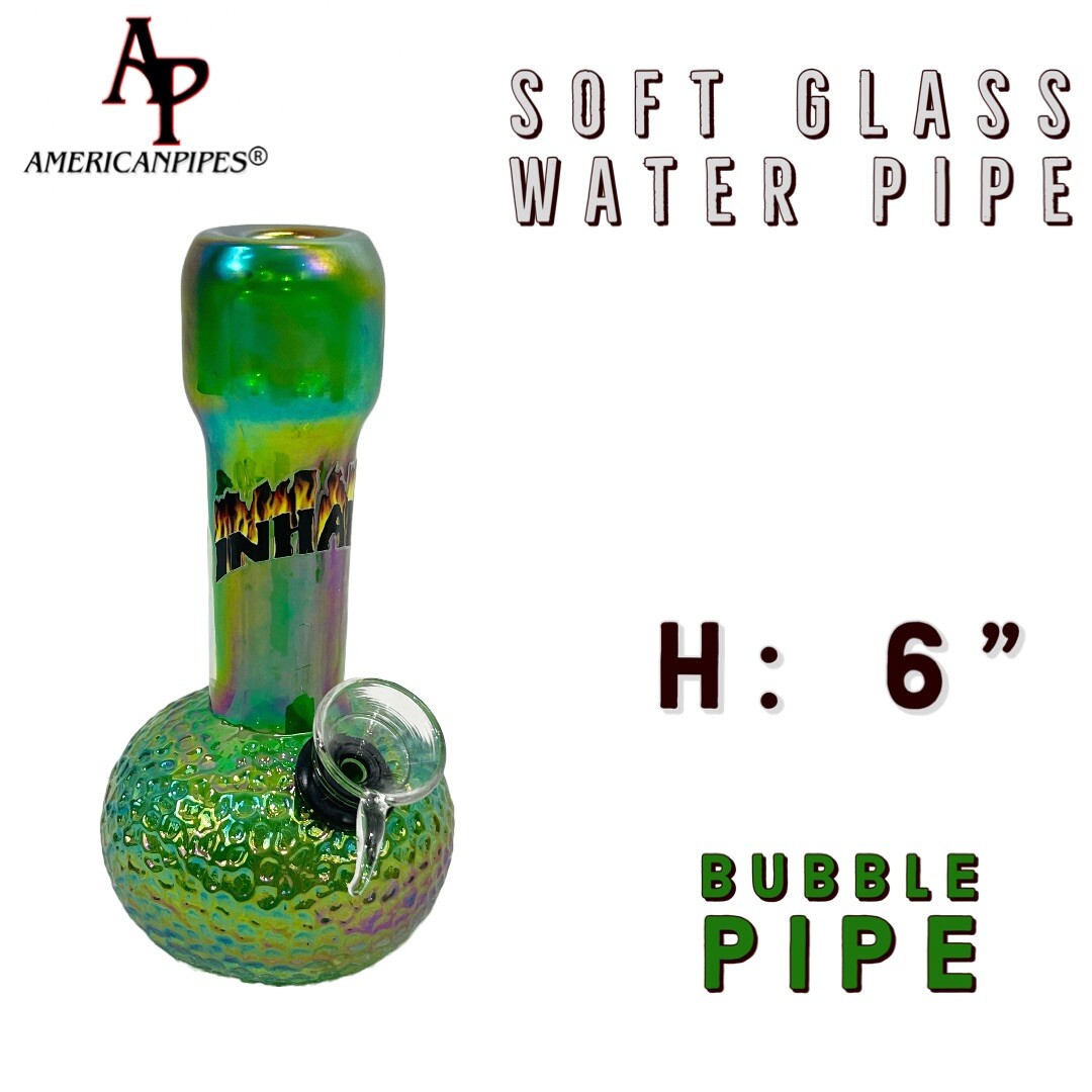 6” Little Bubble Water Pipe/ Heavy Soft glass Pipes By INHALE & AmericanPipes