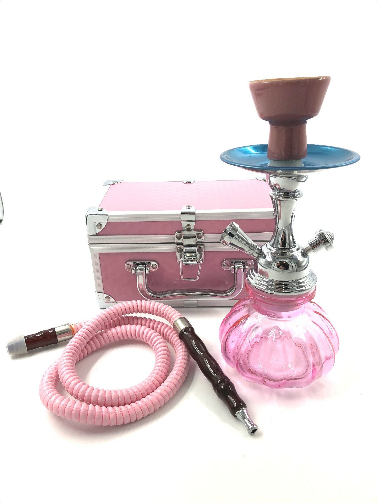 Hookah 1 Hose Smoking Nargila Glass Vase Water Pipe PROTECTIVE METAL TRAVEL CASE