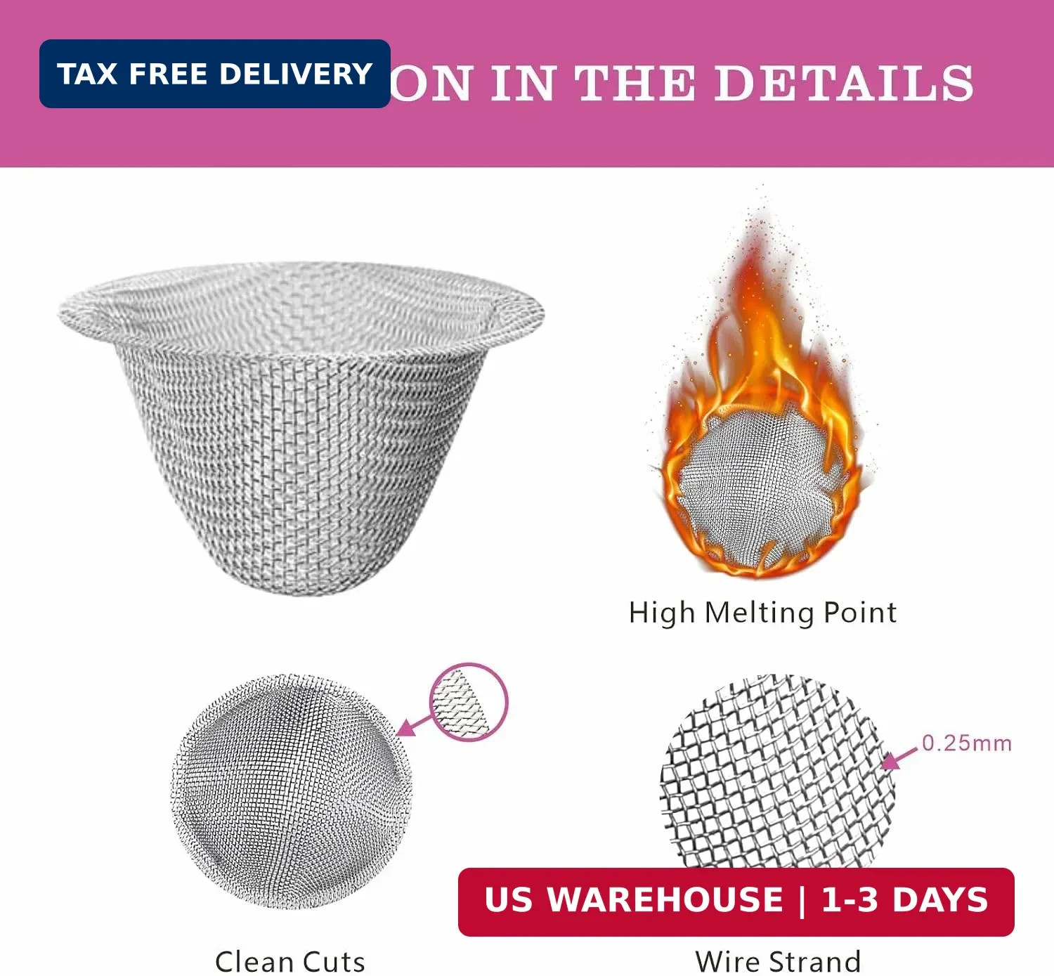 Bowl Screens, Stainless Steel Mesh, 3/4 Inch (0.75 Inch) | 40 Pieces, Tapered De