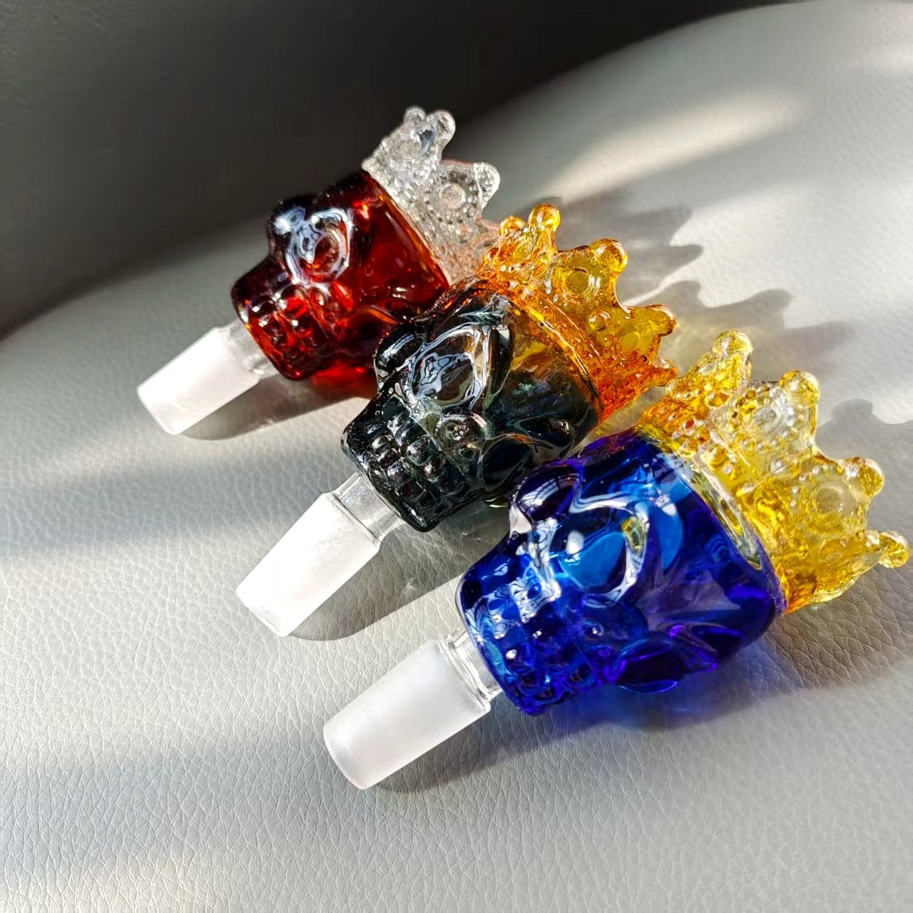 THICK 14mm Male Skull With Crown Glass Funnel Bowl Slide Tobacco For Glass Bong