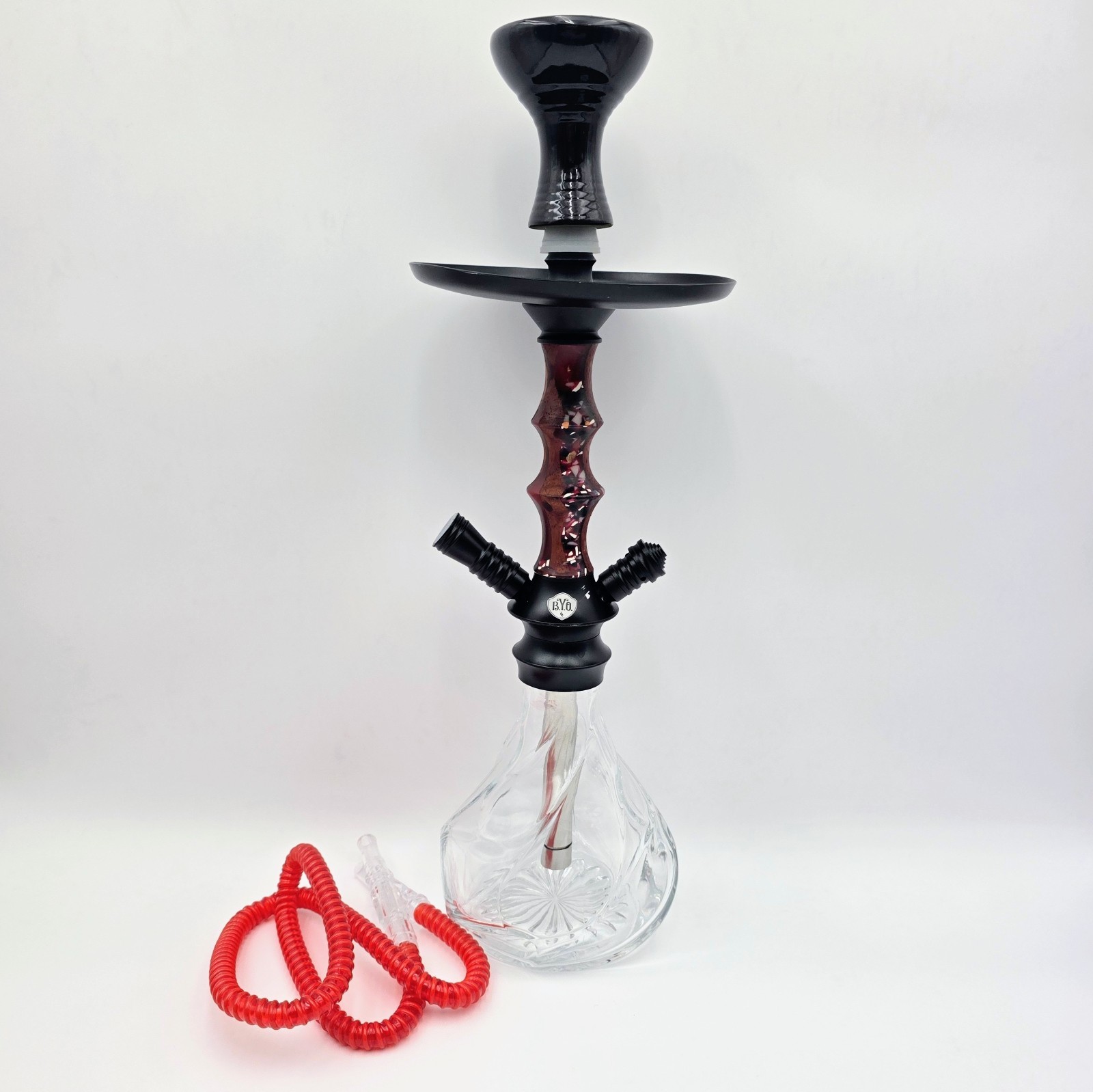19&Prime; Red Resin And Wood Zuki by BYO Hookahs Shisha Glass Base