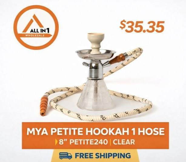 MYA PETITE HOOKAH 1 HOSE | 8” PETITE240 | CLEAR | FREE SHIPPING