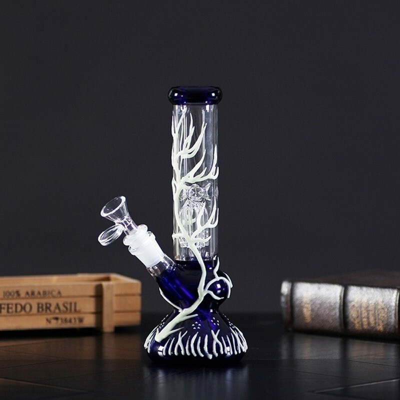 10&Prime; Glow in the Dark Glass Bong Water Pipe Hookah Smoking Bong With Bowl