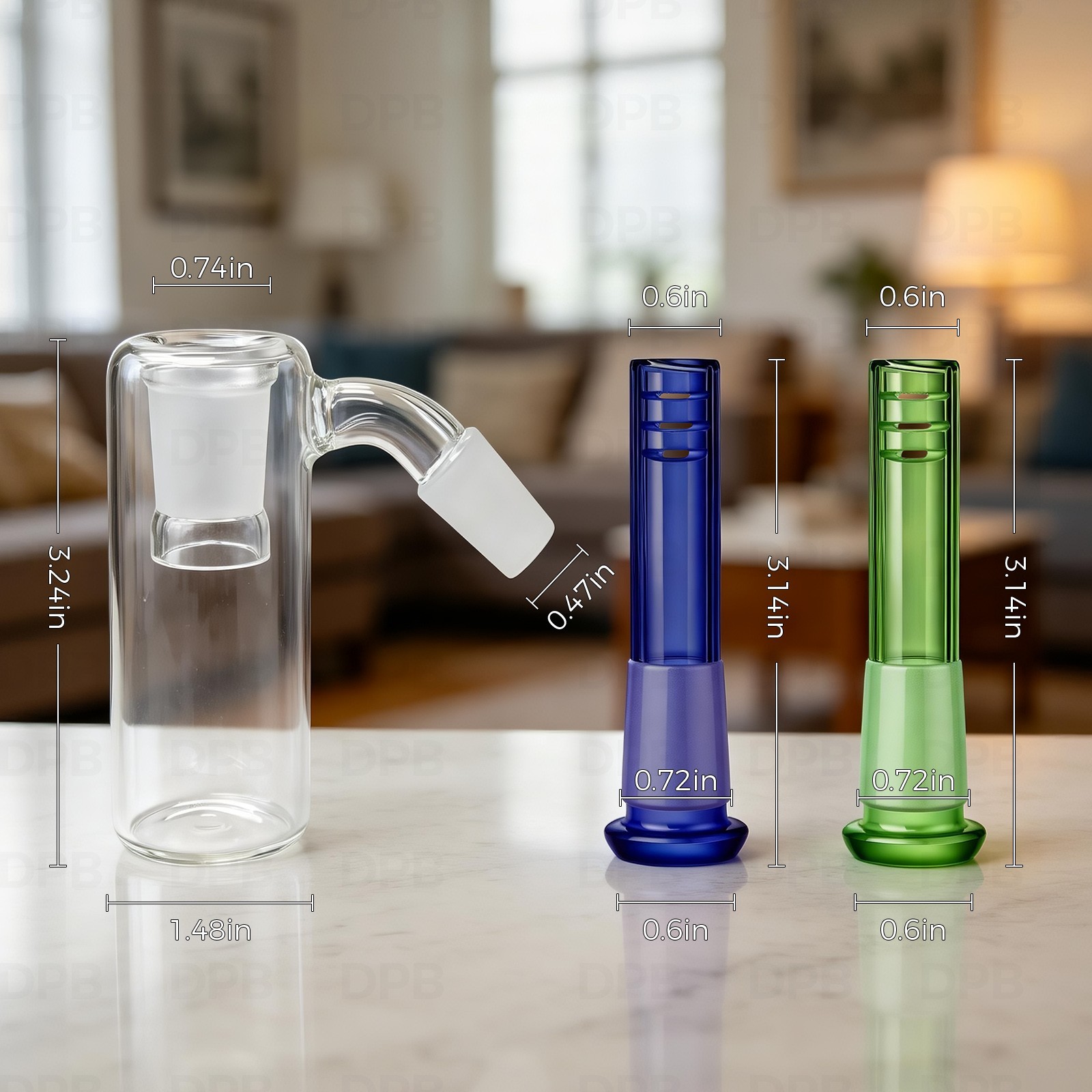 14mm Ash Catcher 45 Degree Glass Water Bong with 2 pack glass downstems-USA SHIP