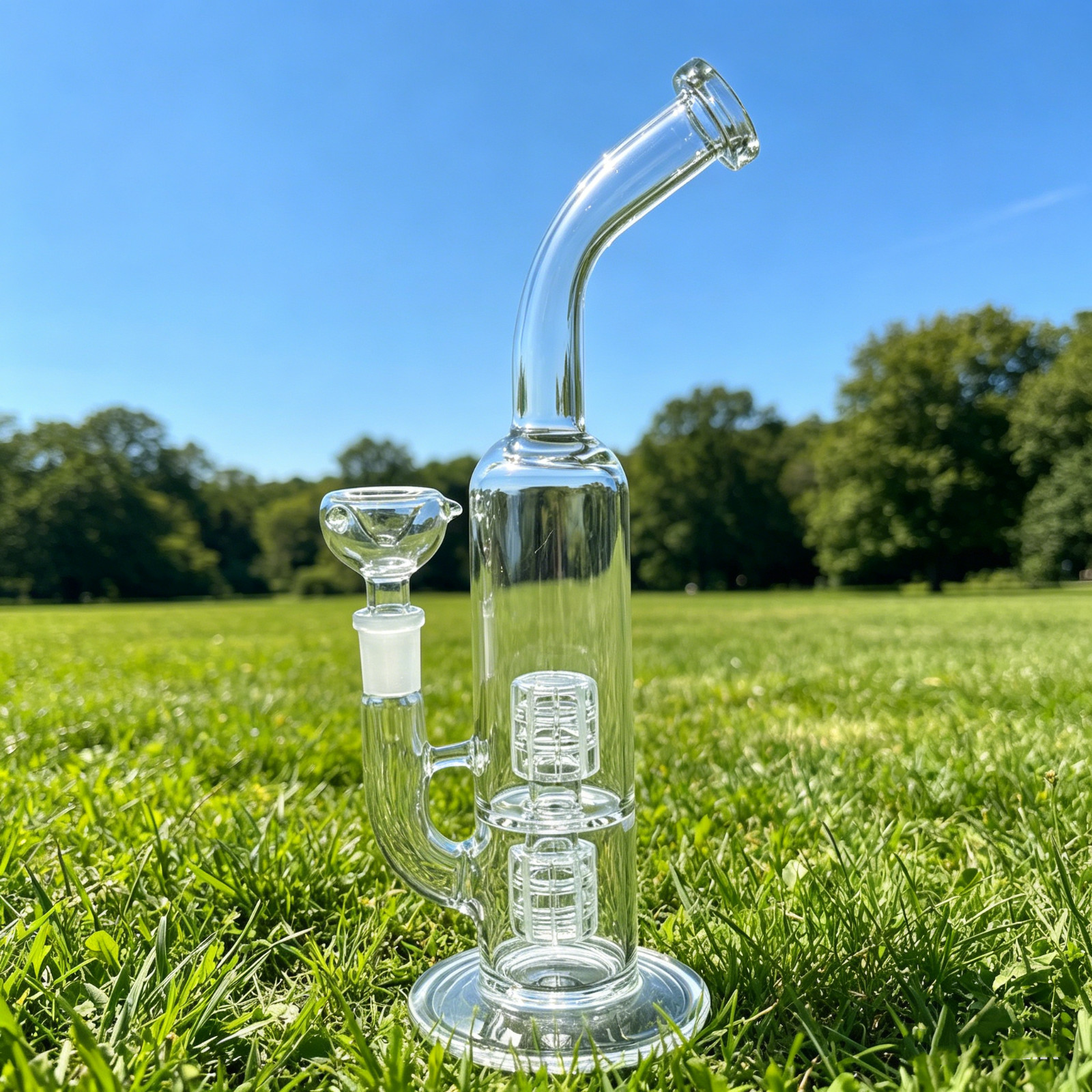 Clear 10&Prime; Glass Bong Double Matrix Perc Smoking Bubbler Water Pipe w/14MM Bowl
