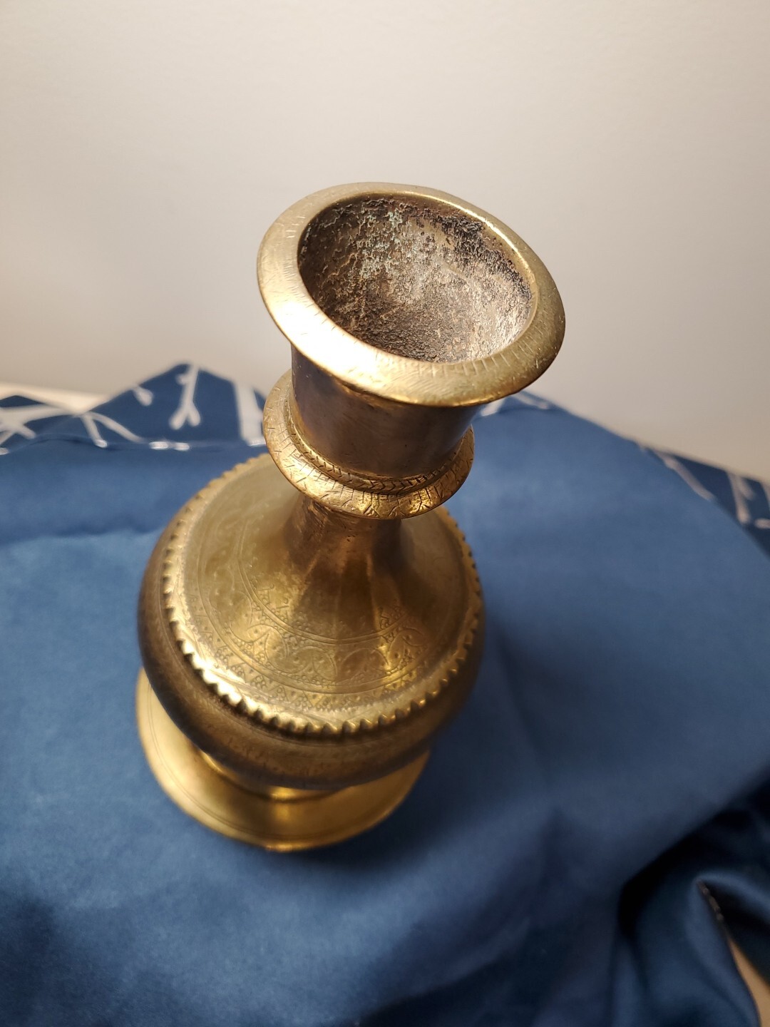 Antique Islamic Brass Hookah Base 18th Century Mughal Style Etched Carved Vase