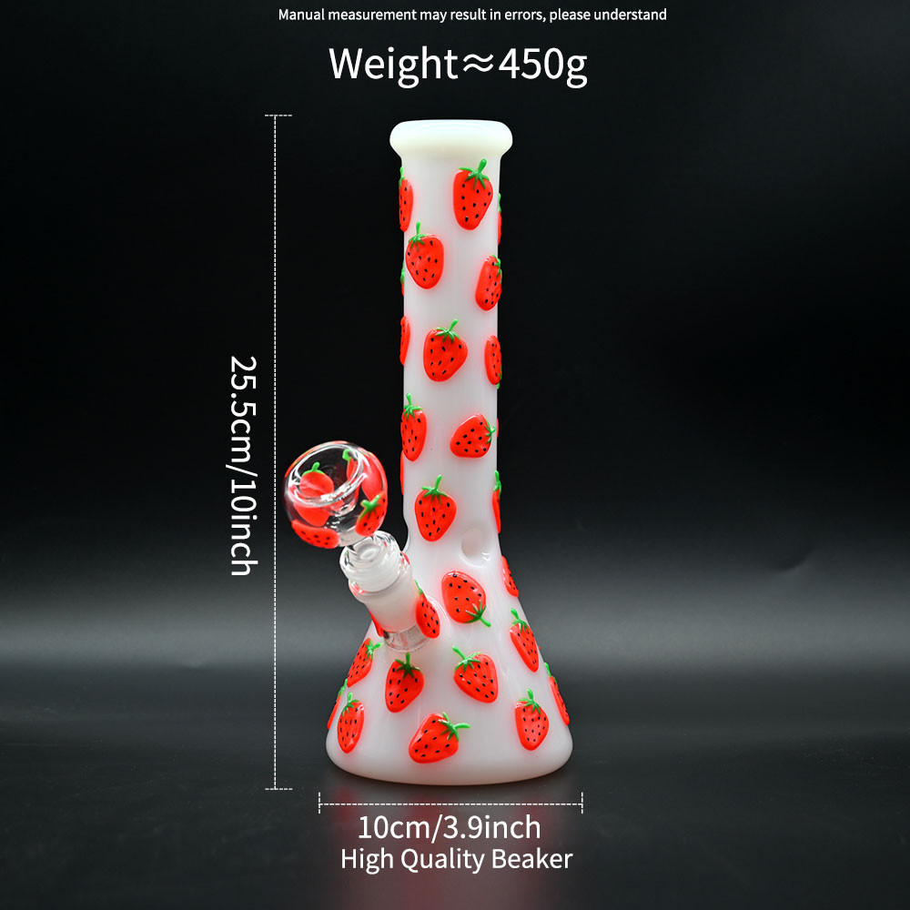 CUTE 10&Prime; Glass Bong Strawberries Glow in the Dark Smoking Beaker Water Pipe USA