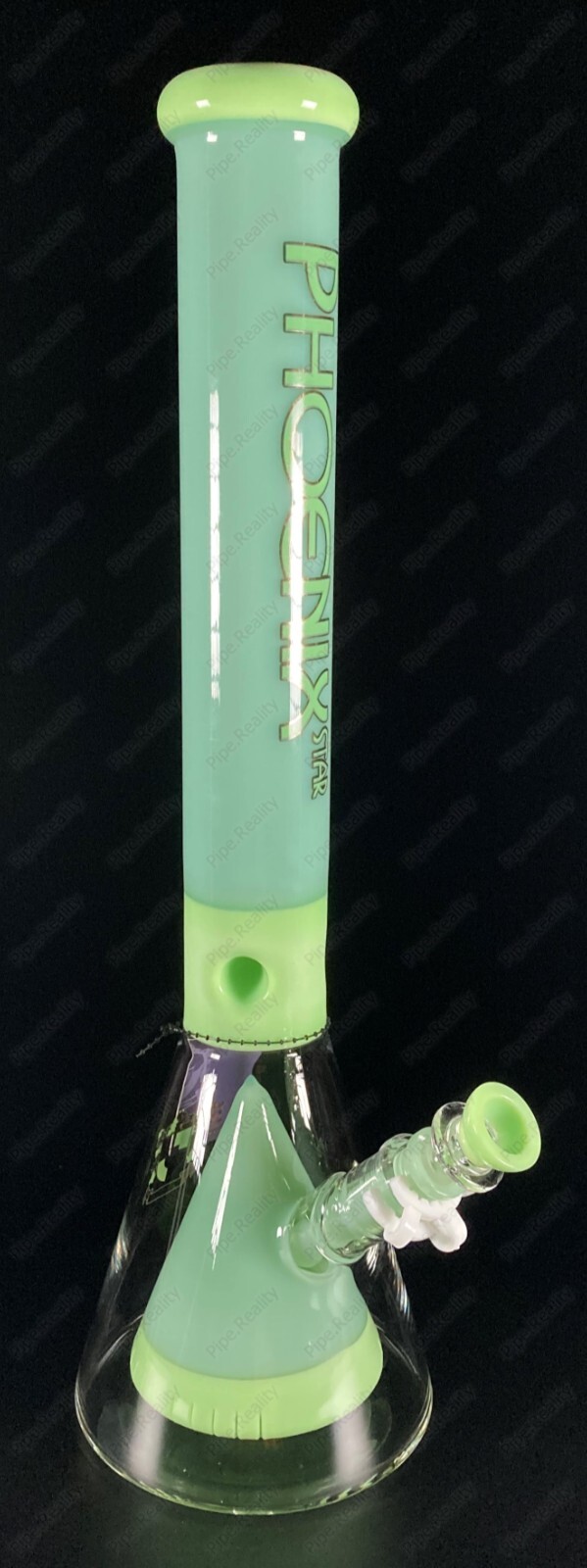 18&Prime; Key Lime Green Glass Double Beaker Pyramid Perc Bong Showerhead Matching Set