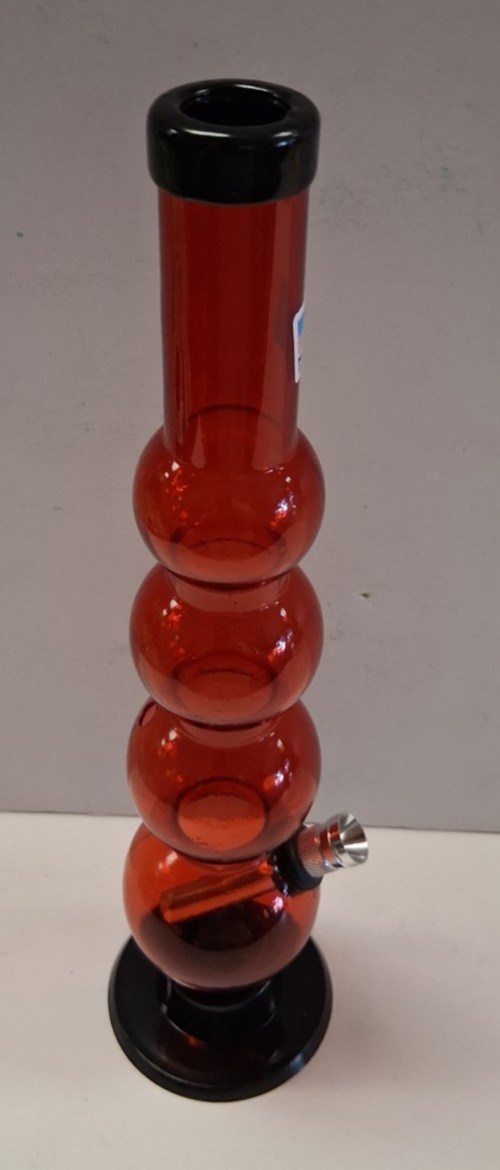 10&Prime; ACRYLIC PLASTIC FOUR BUBBLE WATER PIPE BONG HOOKAH THUMB CARB 1&Prime;M RED