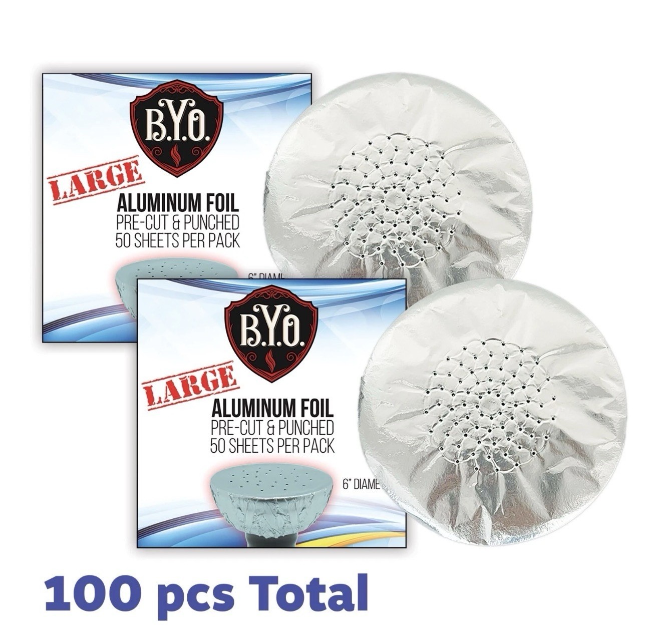 BYO Hookahs Large Aluminum Foil Pre-Cut & Punched 100 Sheets 5.5&Prime; Wide