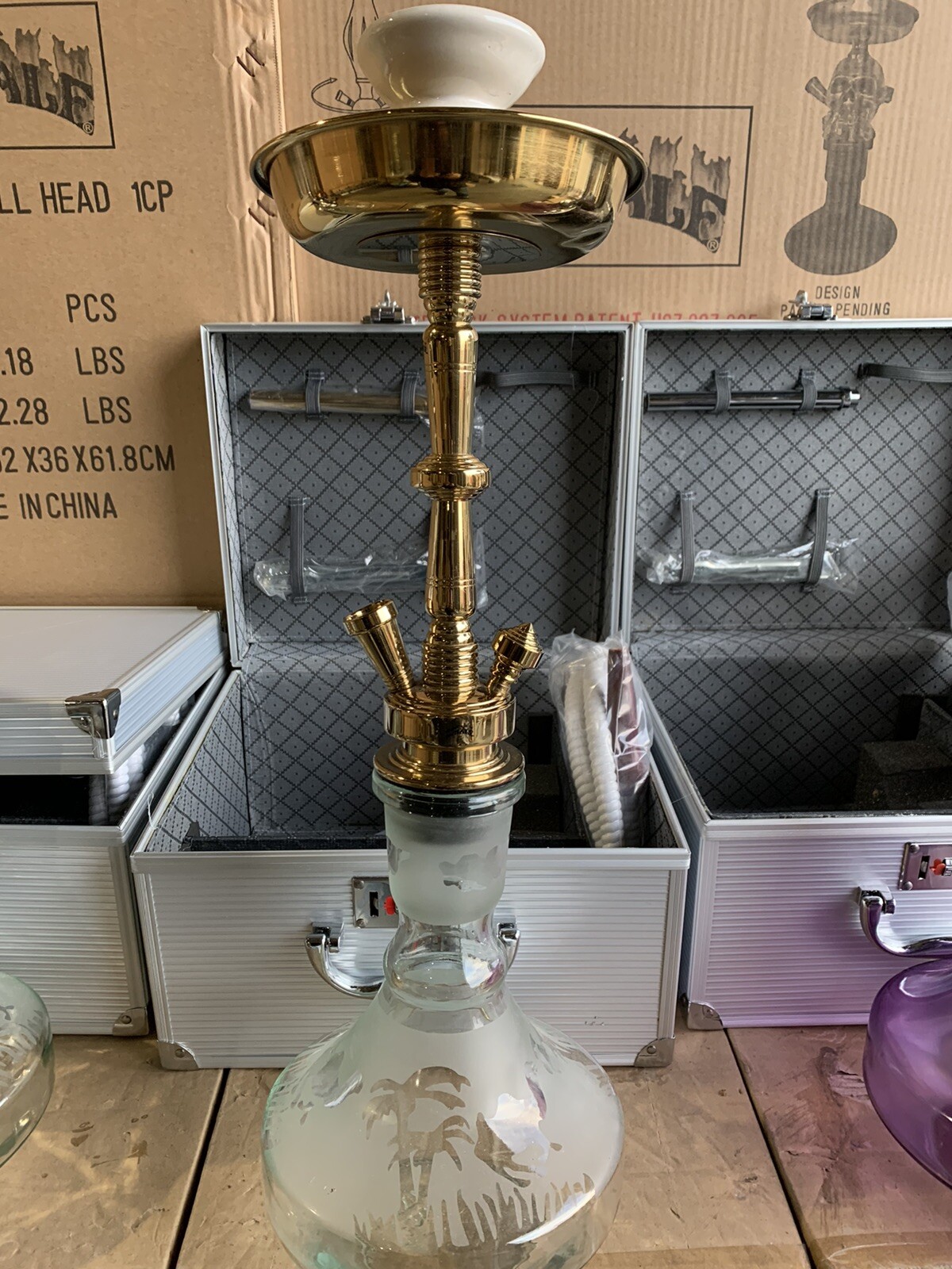 INHALE 21’’ HEAVY DUTY SOLID BRASS HOOKAH IN A SUITCASE *PALMS/CAMEL CLEAR *