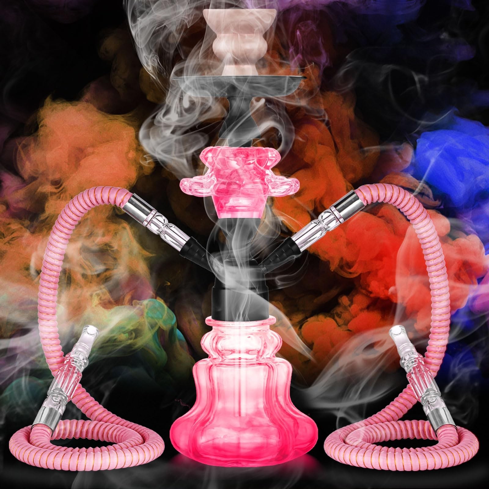 Complete 14 » Hookah Set – Shisha with Glass Vase, Leather Hose, Bowl & Coal Ton