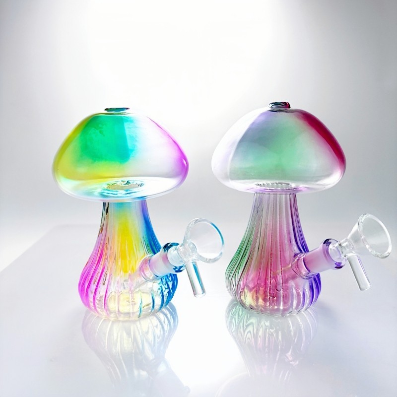 4.7&Prime; Iridescent Mushroom Glass Bong Portable Hookah Bubbler Pipe w/10mm Bowl