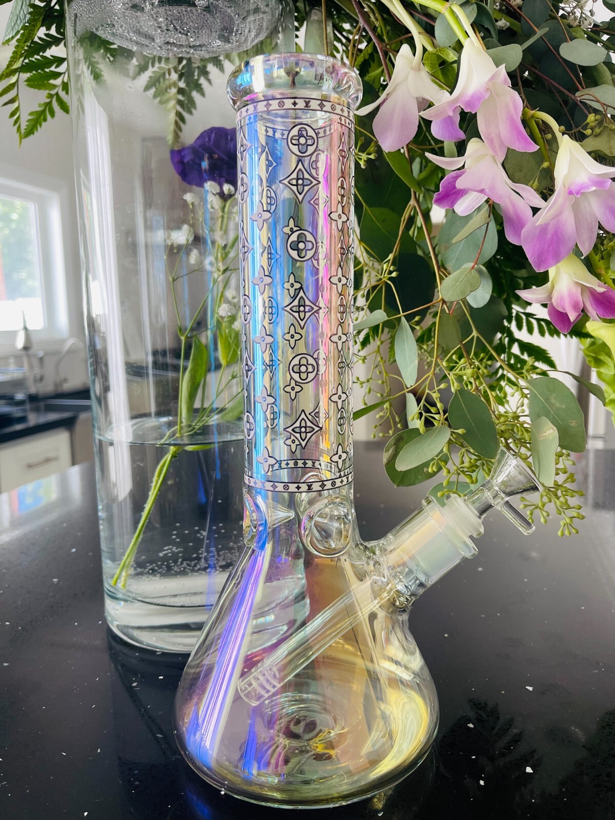 12&Prime;Inch Thick 7mm Iridescent Beaker Bong Glass Water Deluxe Quality Glass Filter