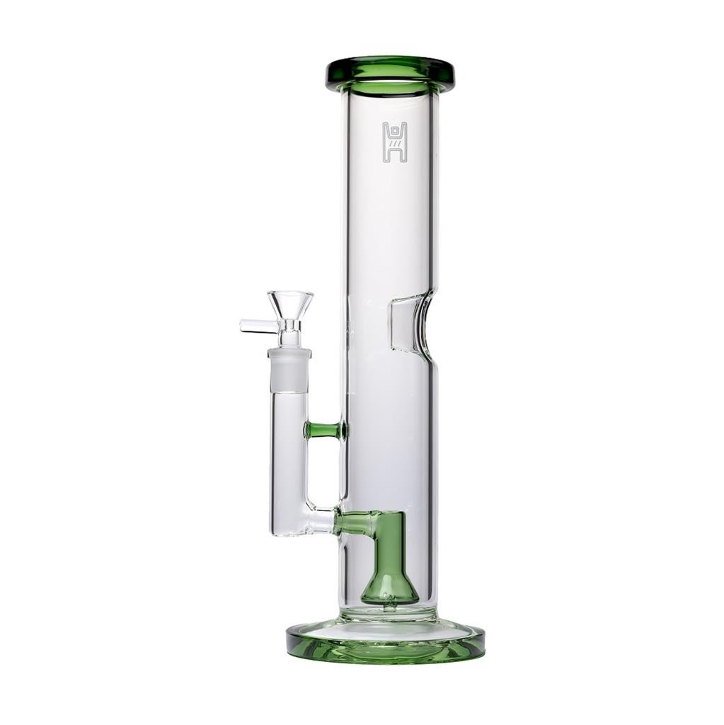 Human Grade 12&Prime; Tube Water Pipe CLEAR W GREEN ACCENT Thick Boro Glass