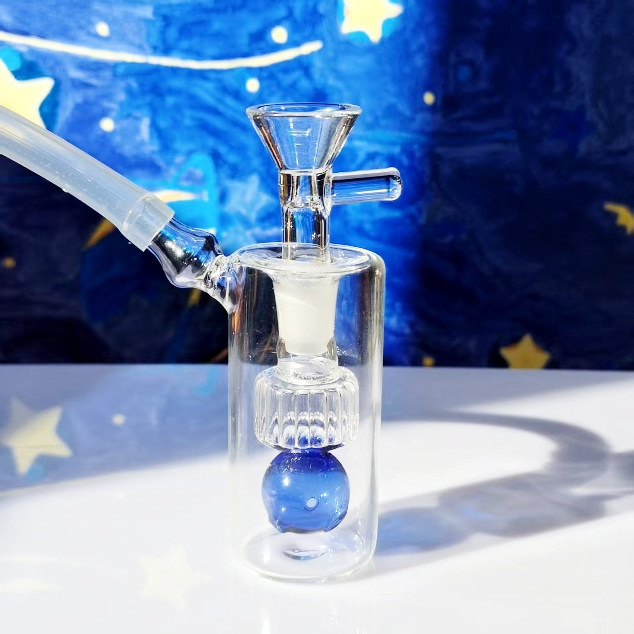 Mini 2.7in Glass Bong Blue Ball Filter Water Pipe Smoking Bubbler Water Hookah
