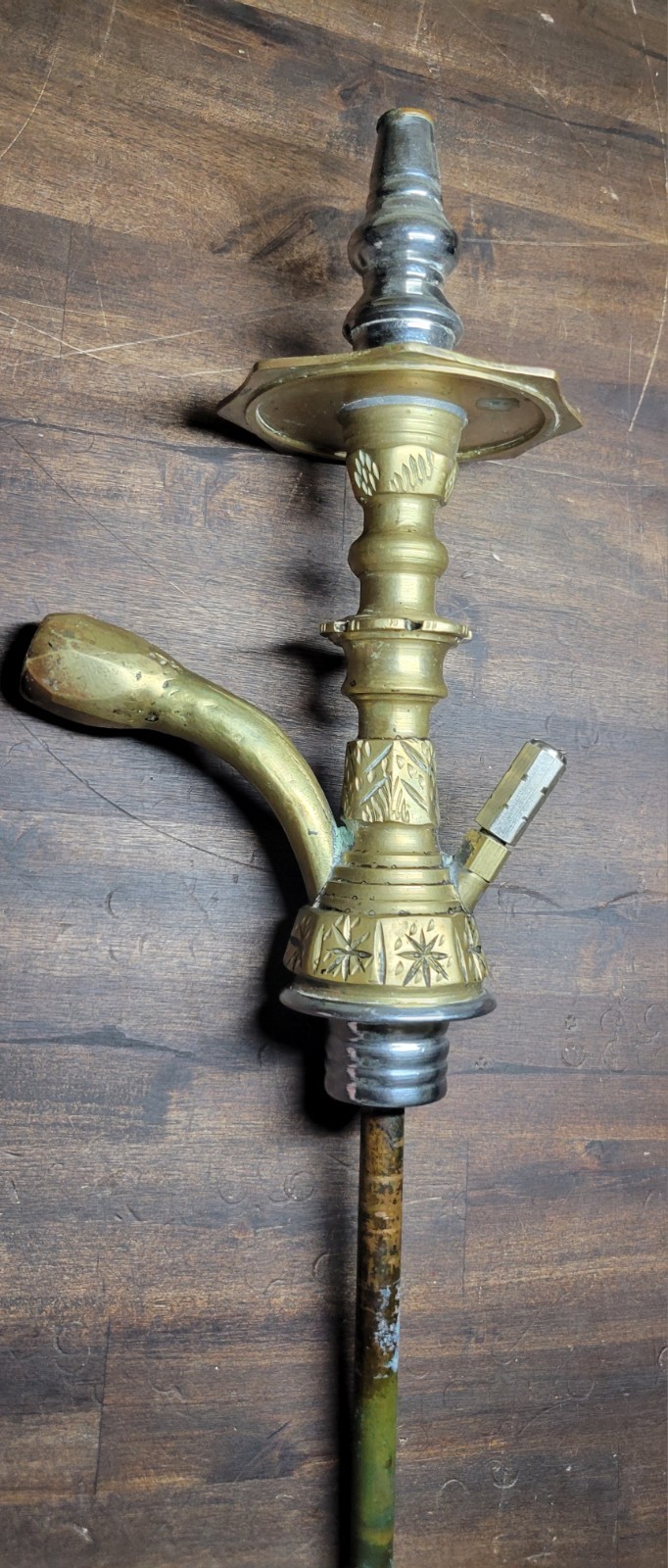 Antique Arabic hookah pipe brass Middle Eastern 16&Prime; Egyptian Tobacco