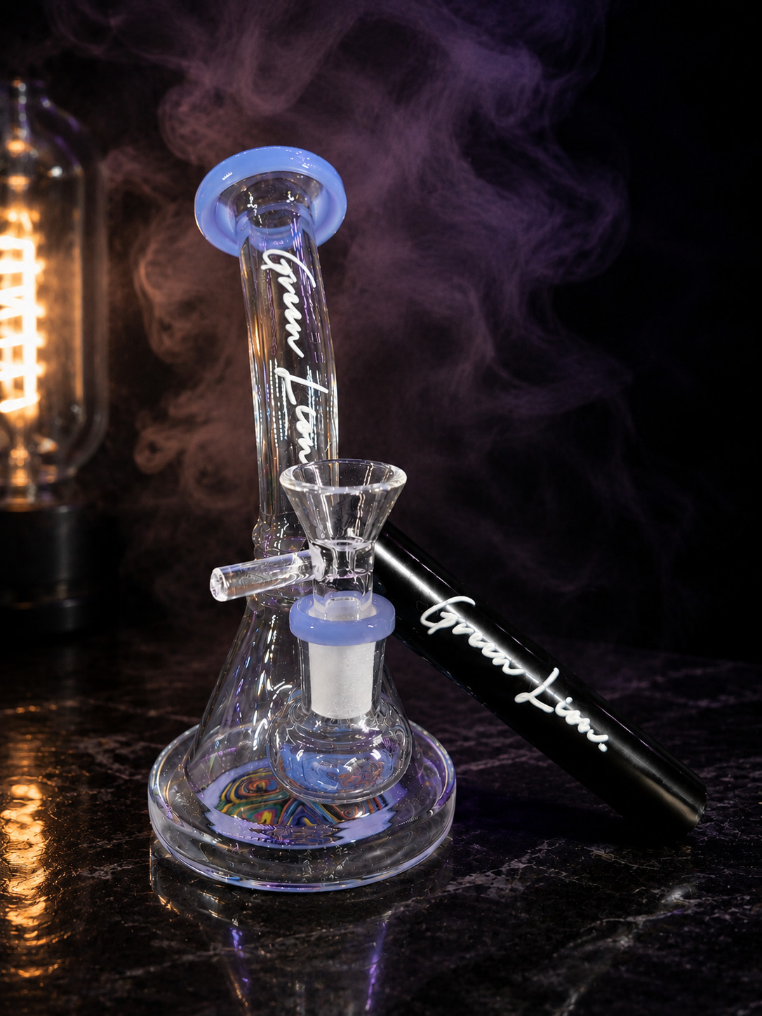 6&Prime; Blue Swirl Glass Water Pipe Bong Tobacco Bubbler + Smell Proof Storage Tube
