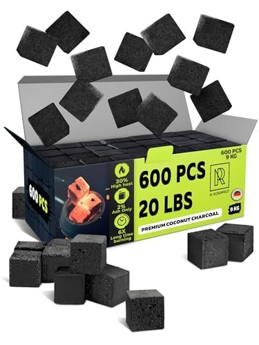 600 Pcs Premium Coconut Hookah Charcoal Coals – 25mm Natural Cubes, XXL Pack