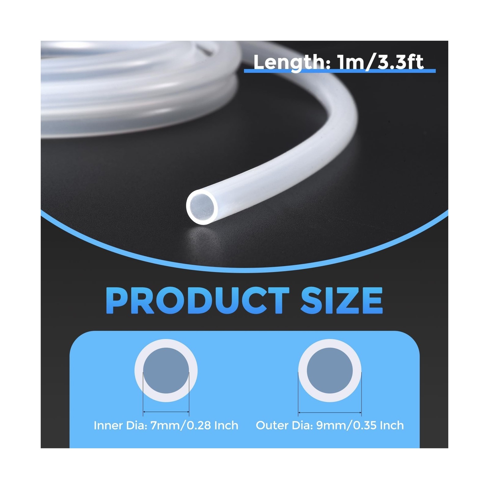 Silicone Tubing,7mm ID x 9mm OD Pure Silicon Tube High Temp Silicone Hose [fo…