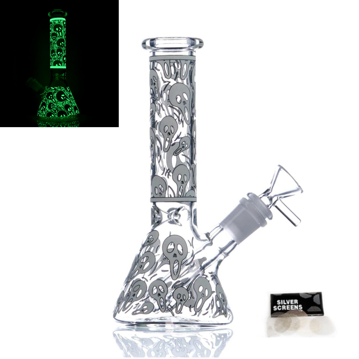 8in Glass Bong Hookah Water Pipe Smoking Beaker Bubbler Glow In Dark Bongs 14mm